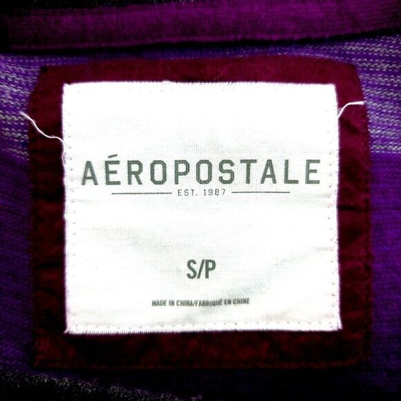 Aeropostale Small Purple Striped Red Gray Sweater V Neck Cotton Wool Polyester - Picture 5 of 7